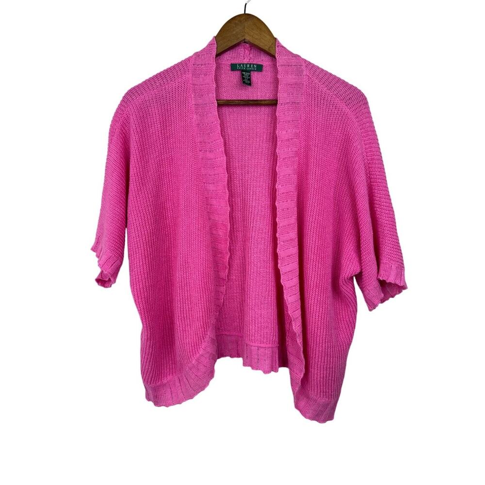 Lauren Ralph Lauren Womens Pink Open Front Knit Cardigan‎ Sweater Y2K Preppy